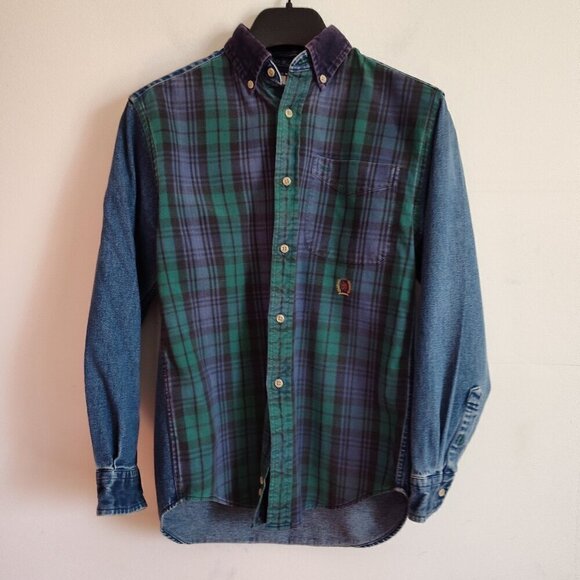 Tommy Hilfiger Other - Boys SZ M Vintage Tommy Hilfiger Green/Multi Mixed Media Denim Shirt